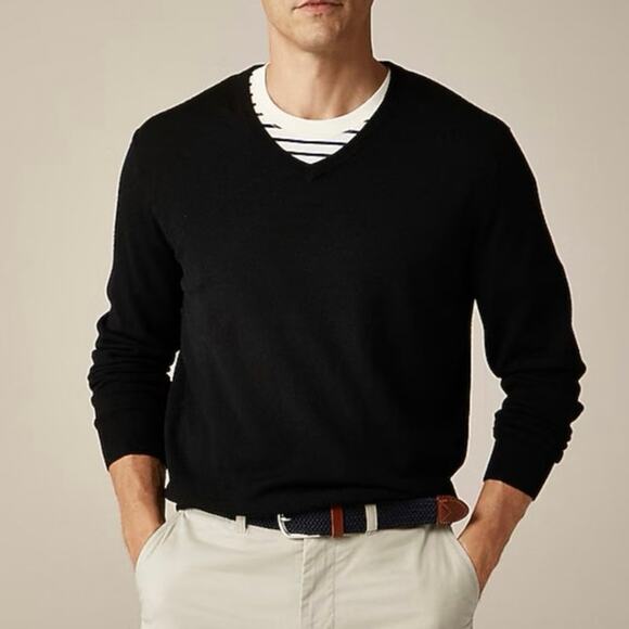 J.Crew Men's Merino Wool V Neck Sweater Black Size Small NWT - Picture 1 of 8